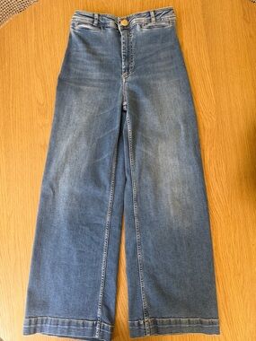 Maeve Colette Wide Leg Cropped Jeans in Medium Blue Size 28 Anthro